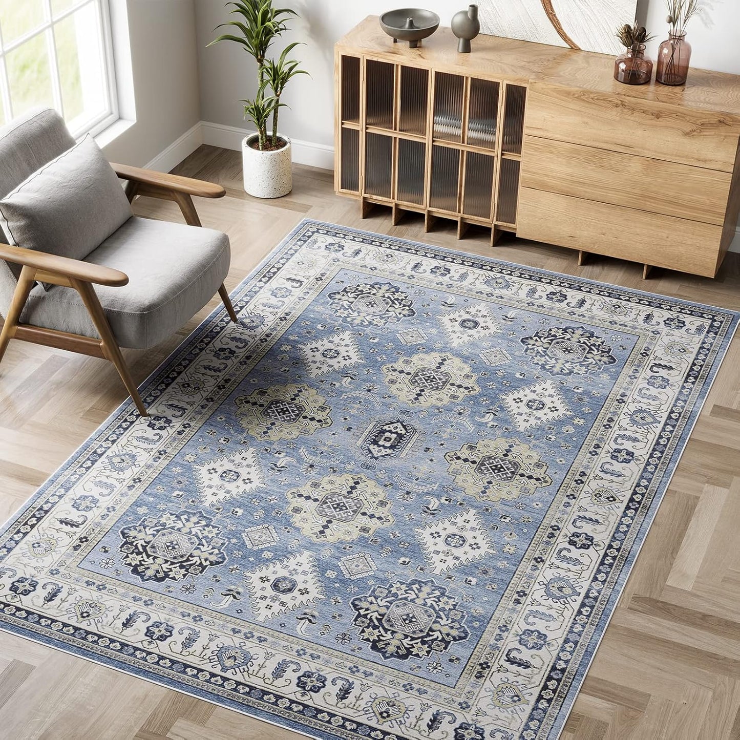 Dripex Vintage 5x7 Area Rugs - Soft Non-Slip Floral Carpet