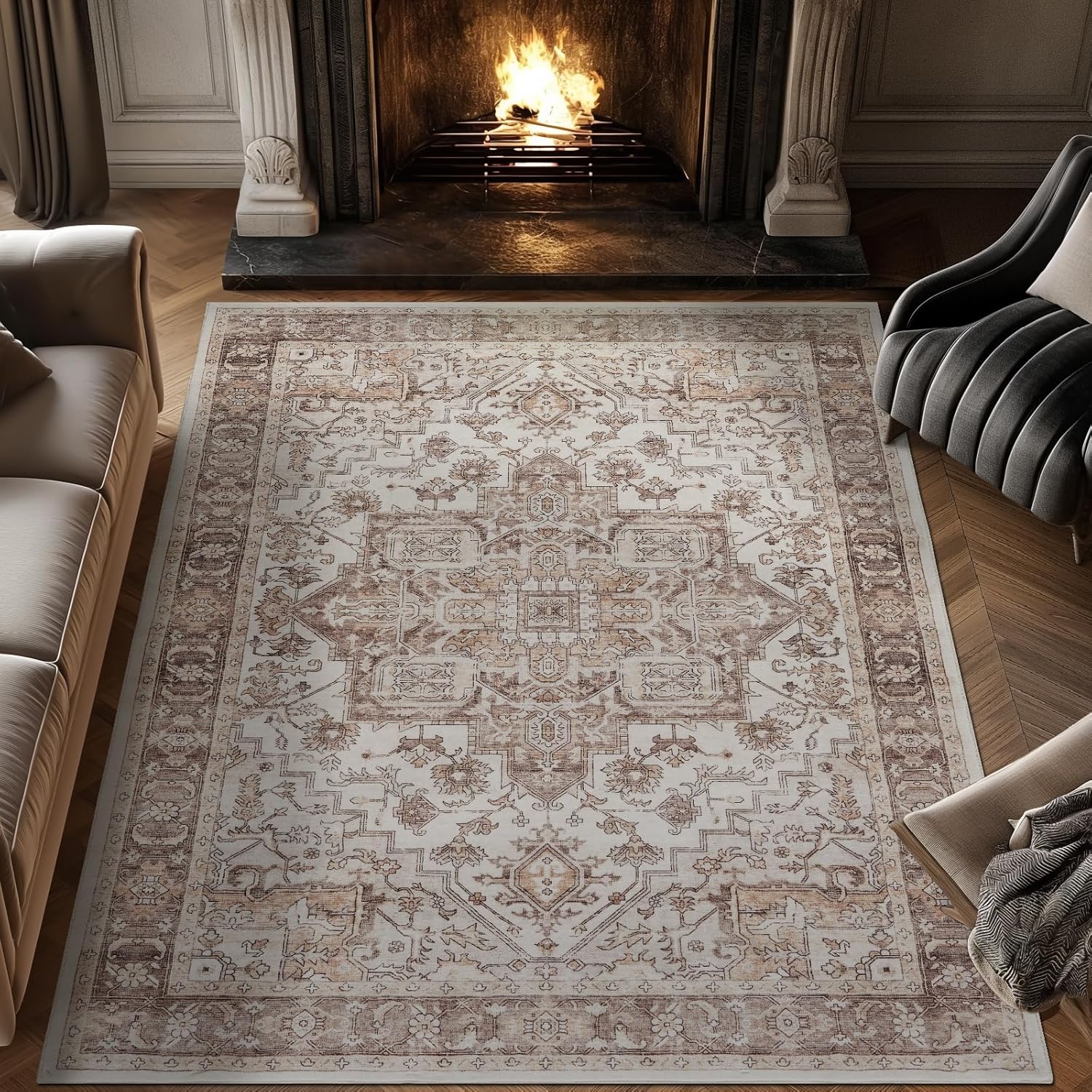 jinchan Washable Area Rug 8x10 for Living Room Soft Vintage
