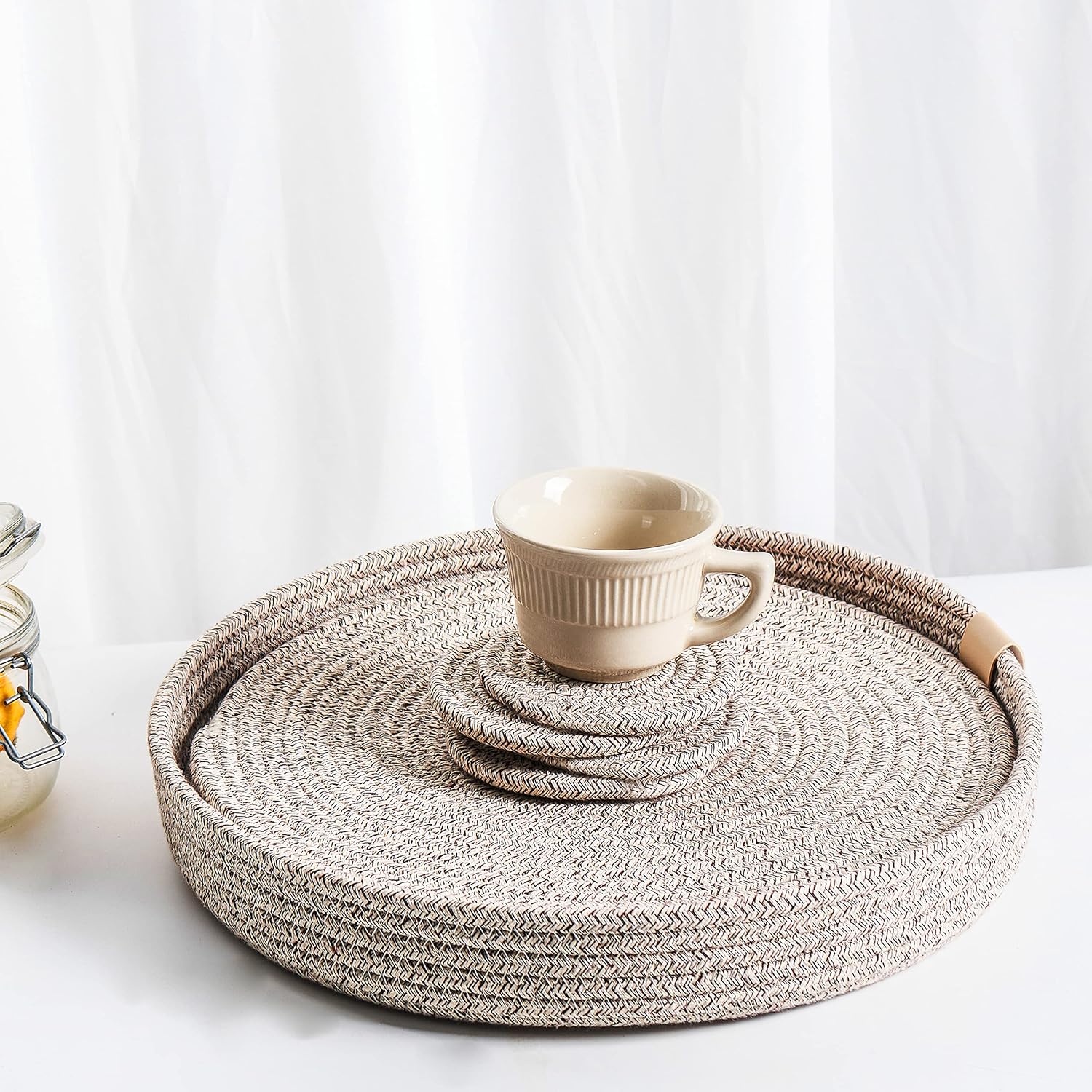 Brown Woven Cotton Placemats Set of 4 - Non-Slip & Heat Resistant