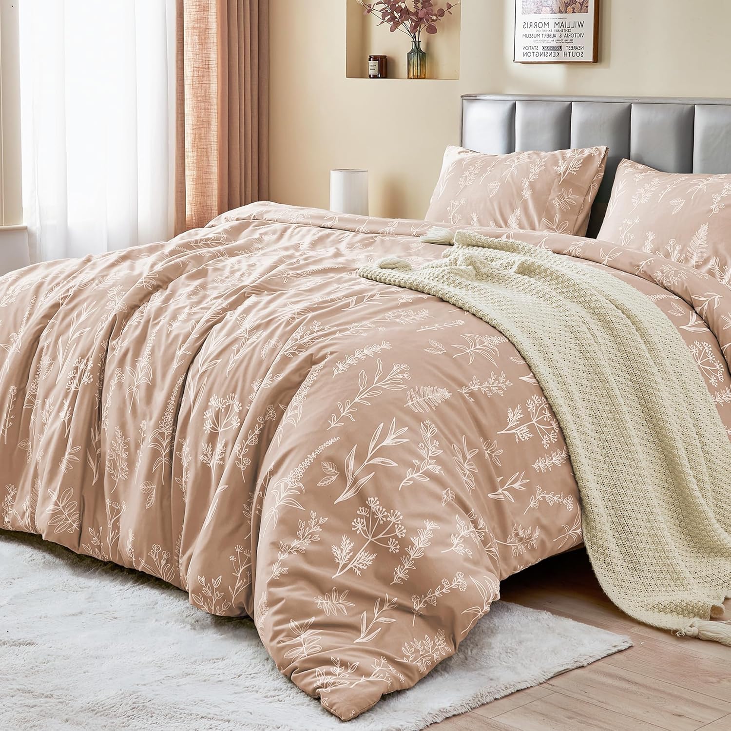 MUXHOMO Reversible Floral Duvet Cover Queen Size Set for Comfort