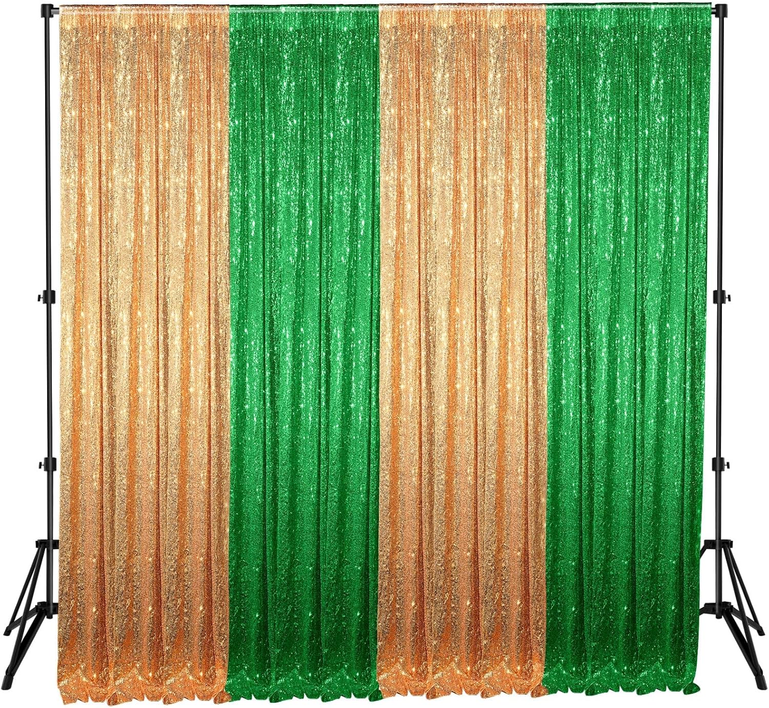 4 Panels Green and Gold Sequin Backdrop Curtain for Events