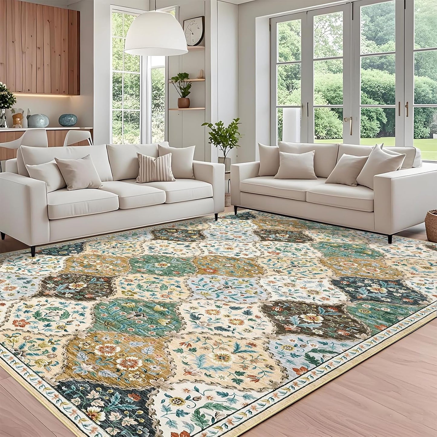 8x10 Area Rug Machine Washable Vintage Moroccan Trellis Design