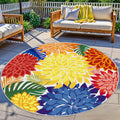 Indoor Outdoor 6FT Round Area Rug - Washable Floral Patio Rug