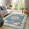 Lahome Oriental Floral Medallion Area Rug 4x6 - Soft Washable Blue