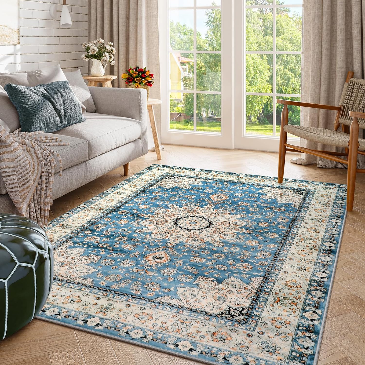Lahome Oriental Floral Medallion Area Rug - Soft Non Slip 4x6