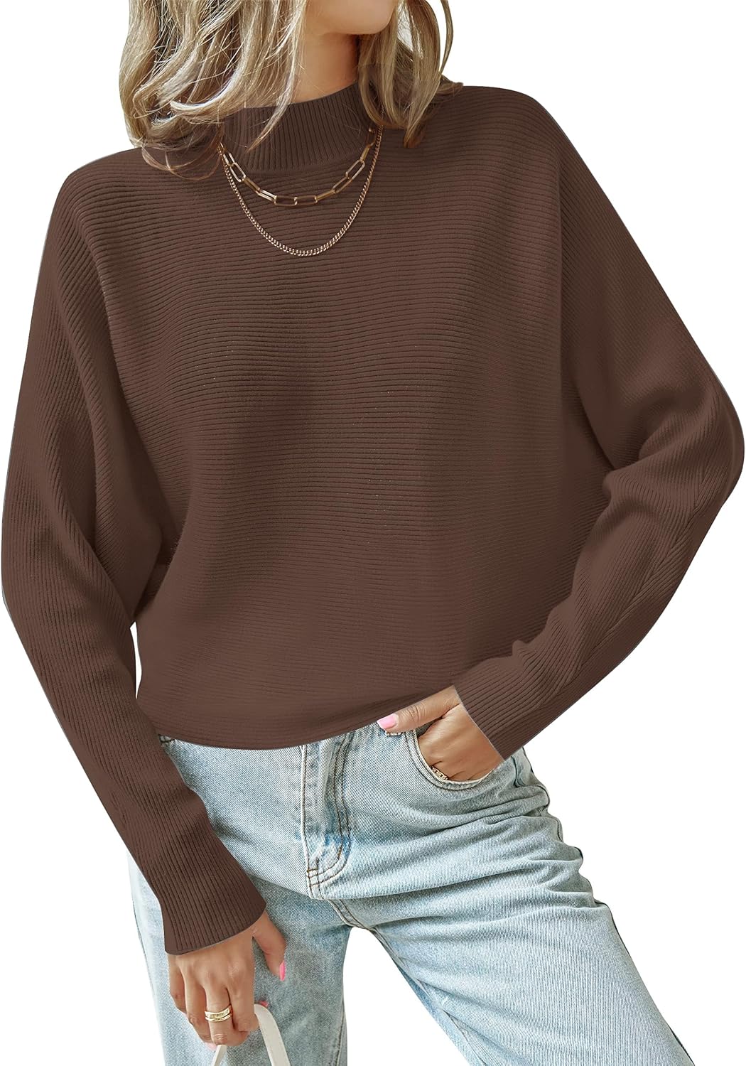 ZESICA Women's Turtleneck Batwing Long Sleeve Sweater Top