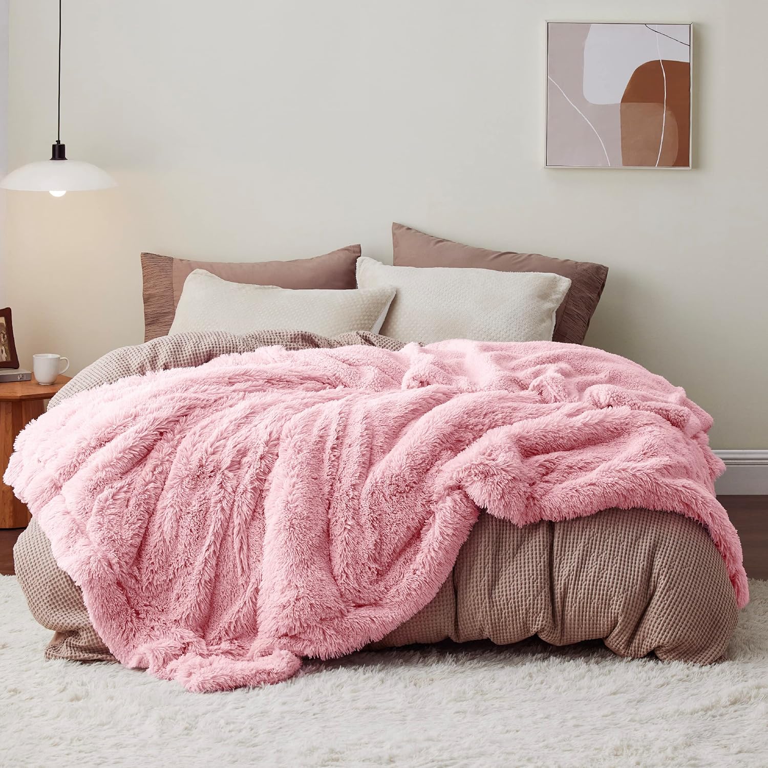 Bedsure GentleSoft Fluffy Pink King Size Blanket for Cozy Warmth