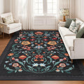 Washable Rug 8x10 Area Rug Floral Black - Machine Washable Comfort