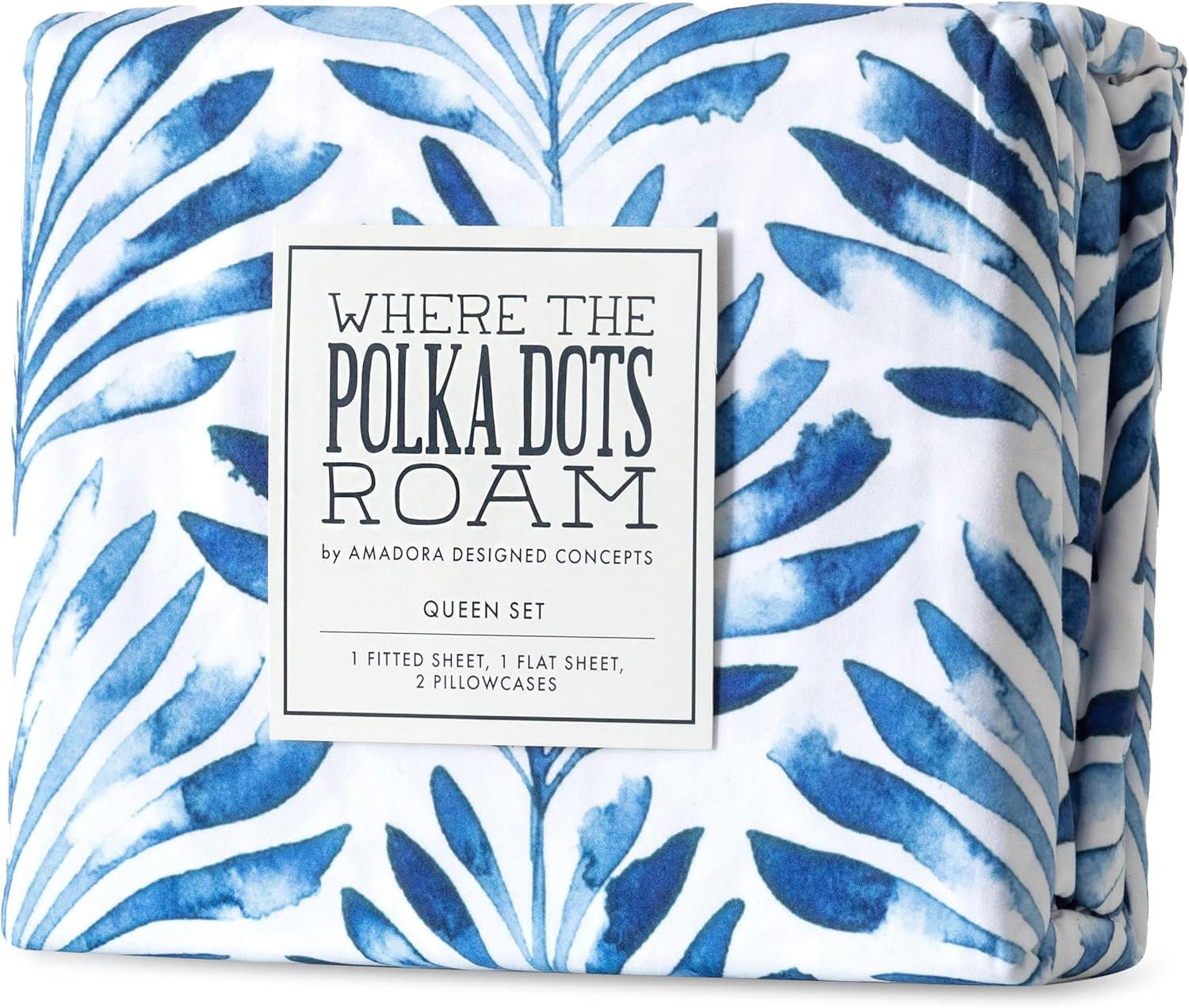 Blue Indigo Palms Floral Bedsheet Set for Full Size Bedding