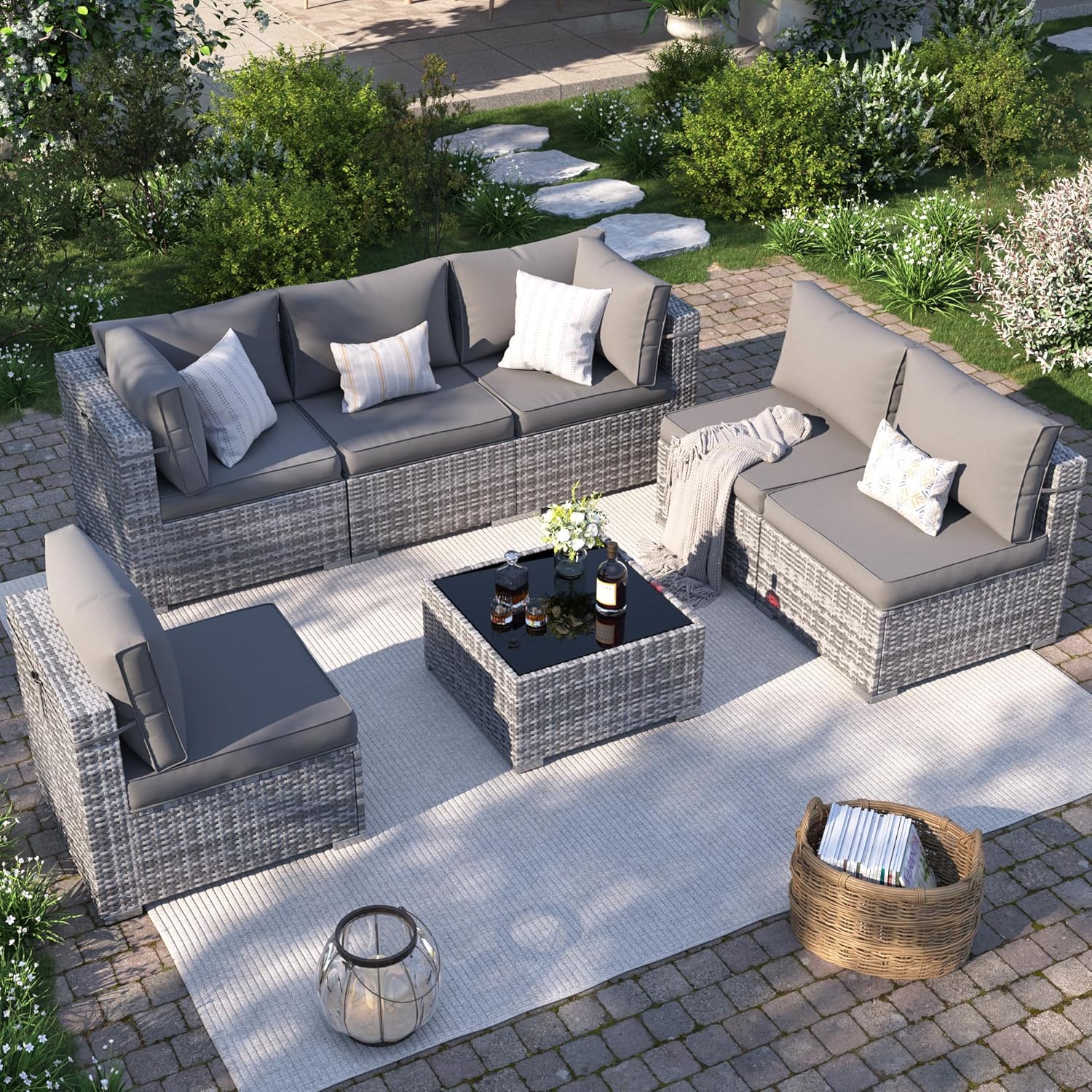 7-Piece Outdoor Sectional Patio Furniture Set with Cover