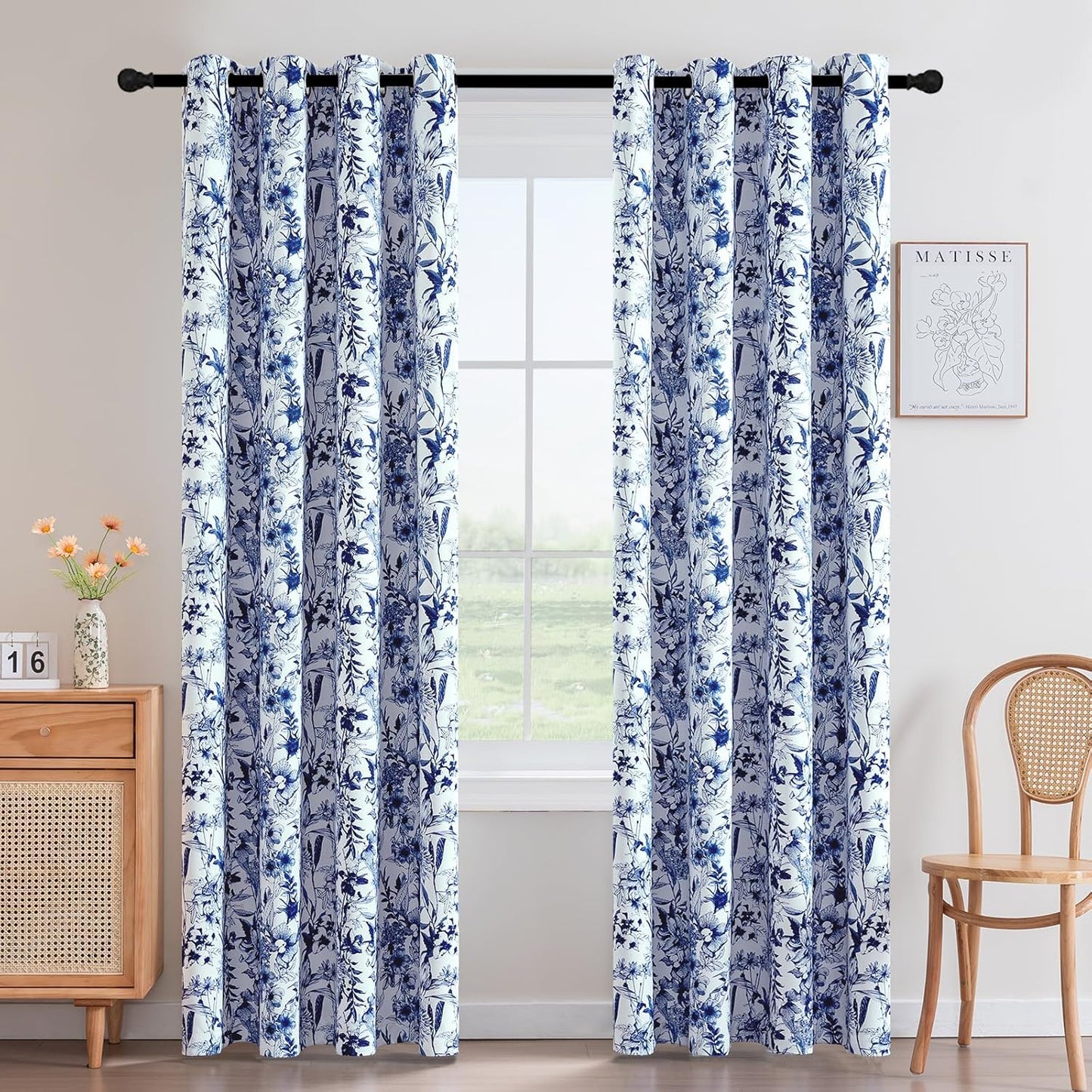 H.VERSAILTEX Blackout Curtains 84 Inch Length Floral Print Set