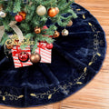 48in Navy Blue Velvet Tree Skirt - Gold Embroidered Holiday Elegance