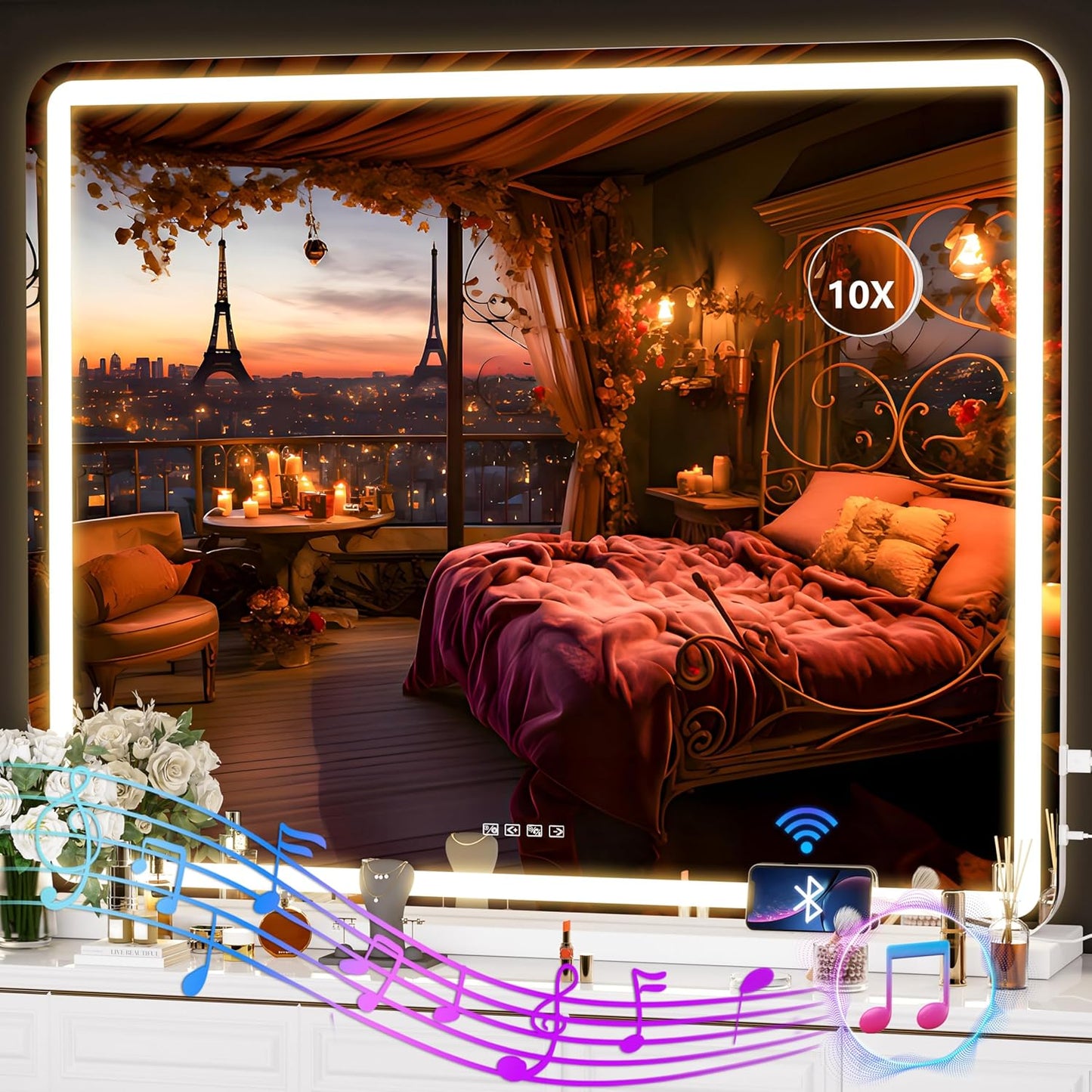 Hasipu Vanity Mirror with Lights and Bluetooth Speaker for Makeup
