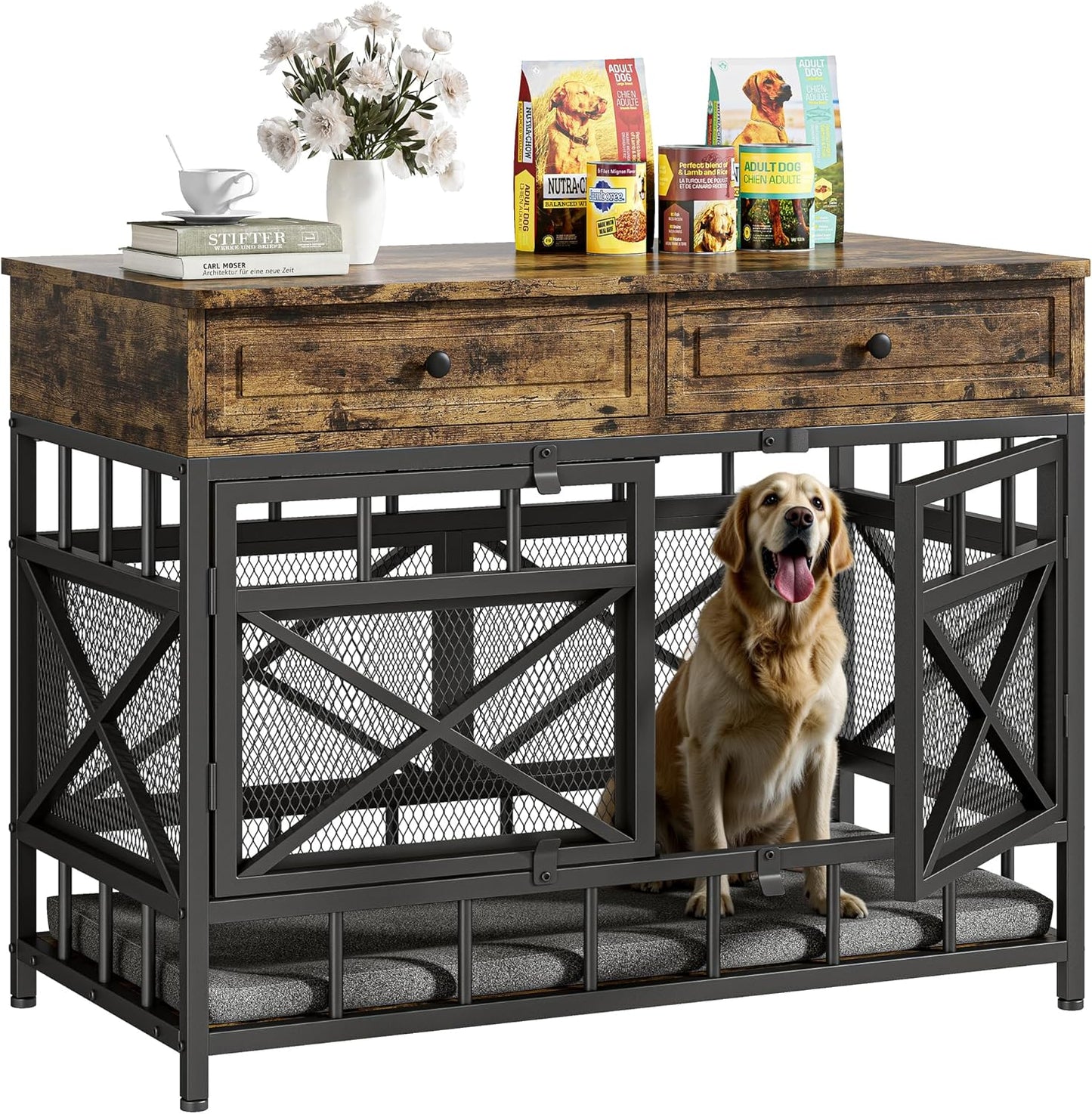 Large Dog Crate Furniture with Storage for Medium and Large Dogs