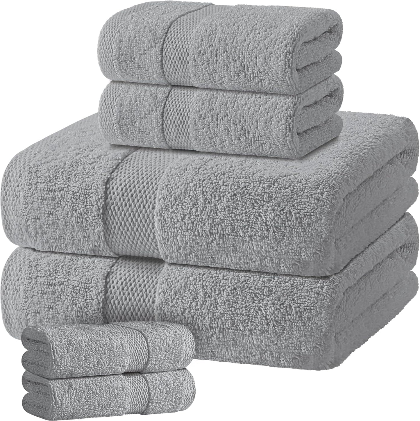 Light Gray Bath Towel Set of 6 - Luxury Cotton Towels