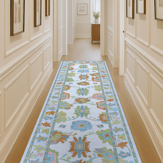 Colorful Oushak Rug - Modern Vintage Floral Accent Area Rug