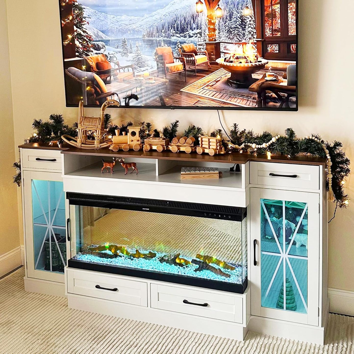 YITAHOME 3-Sided Glass Electric Fireplace TV Stand