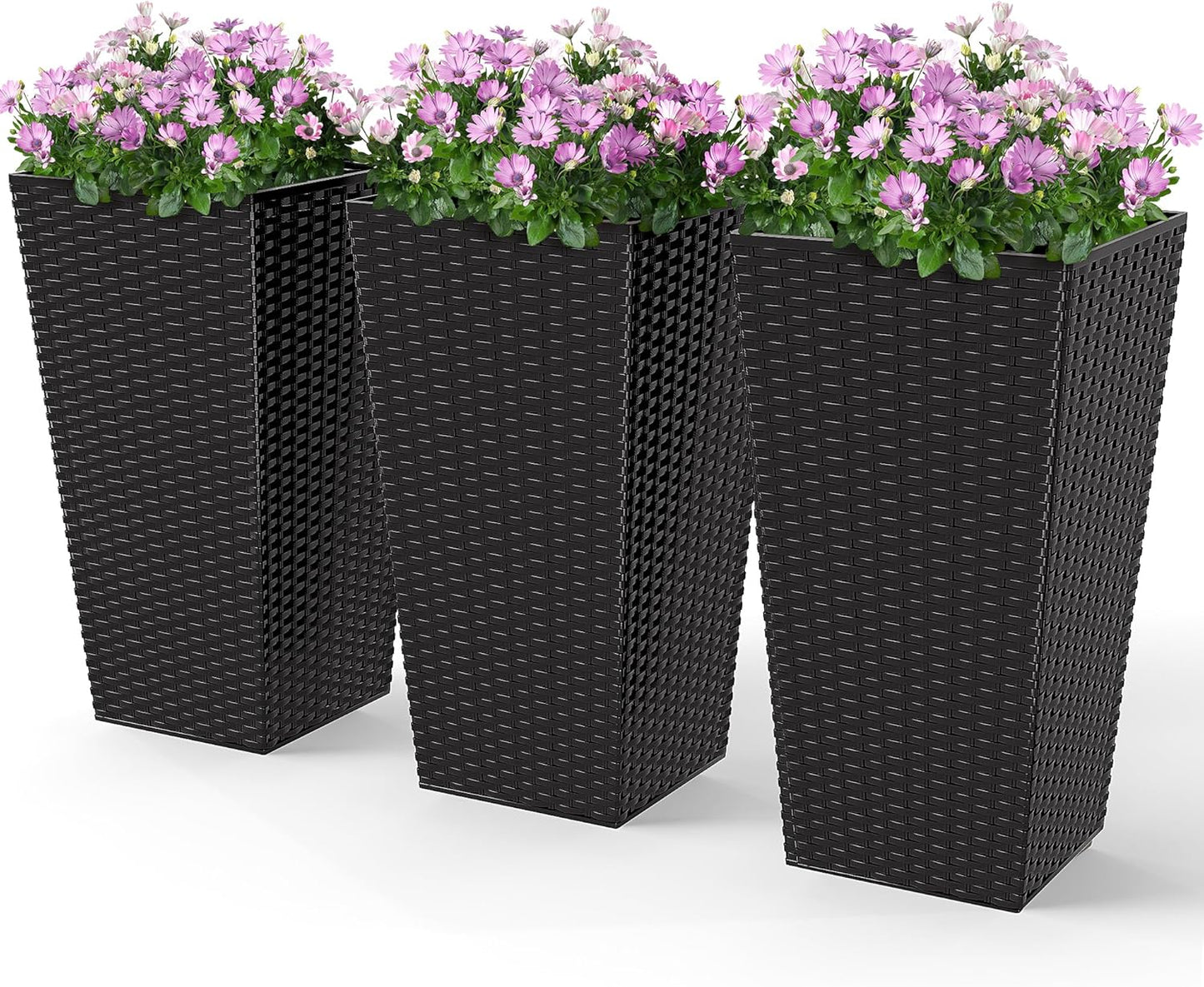 Outsunny Tall Planters Set of 3, 24 in Rattan Decor Pots