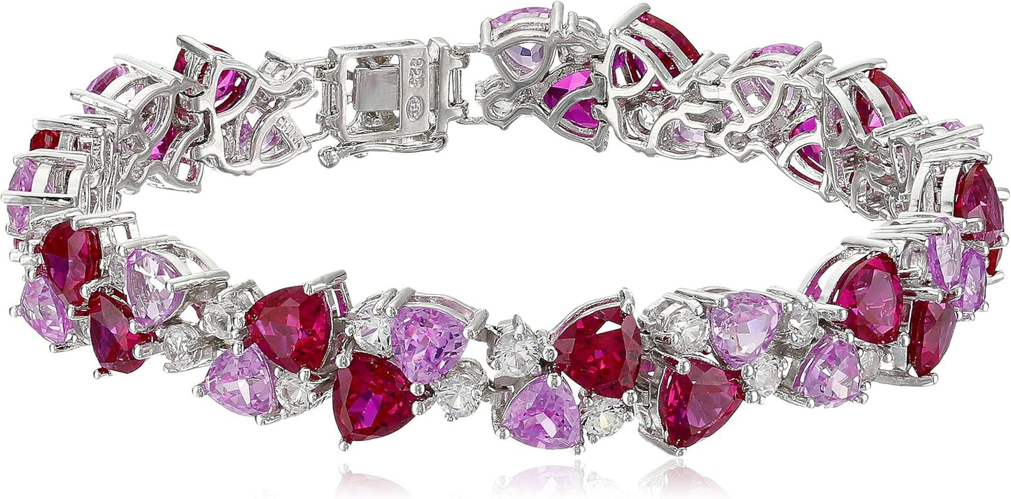 Stunning Sterling Silver Created Gemstones Bracelet, 7.25 in