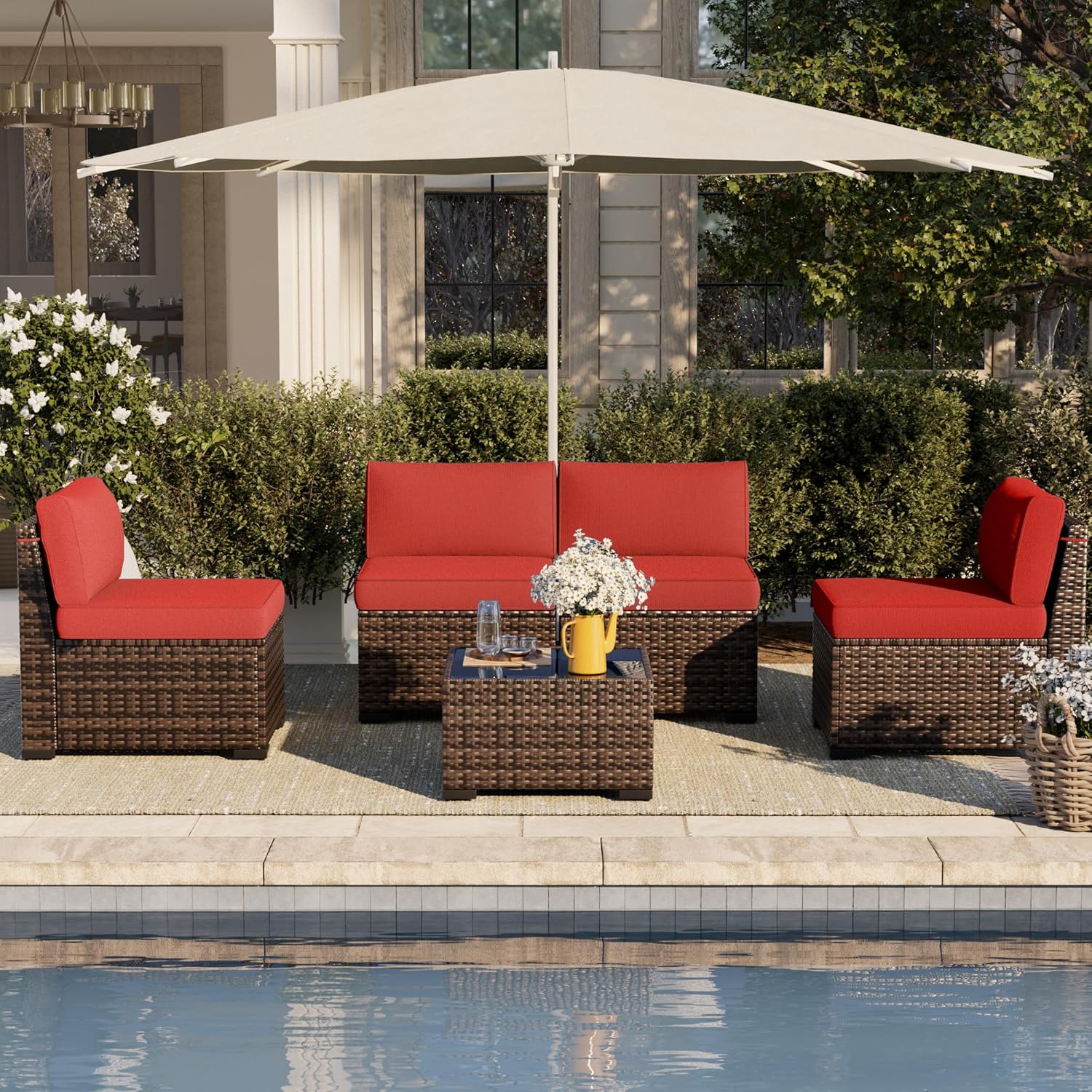 Patio Furniture Set, 5 Pieces Outdoor Sectional Sofa Set