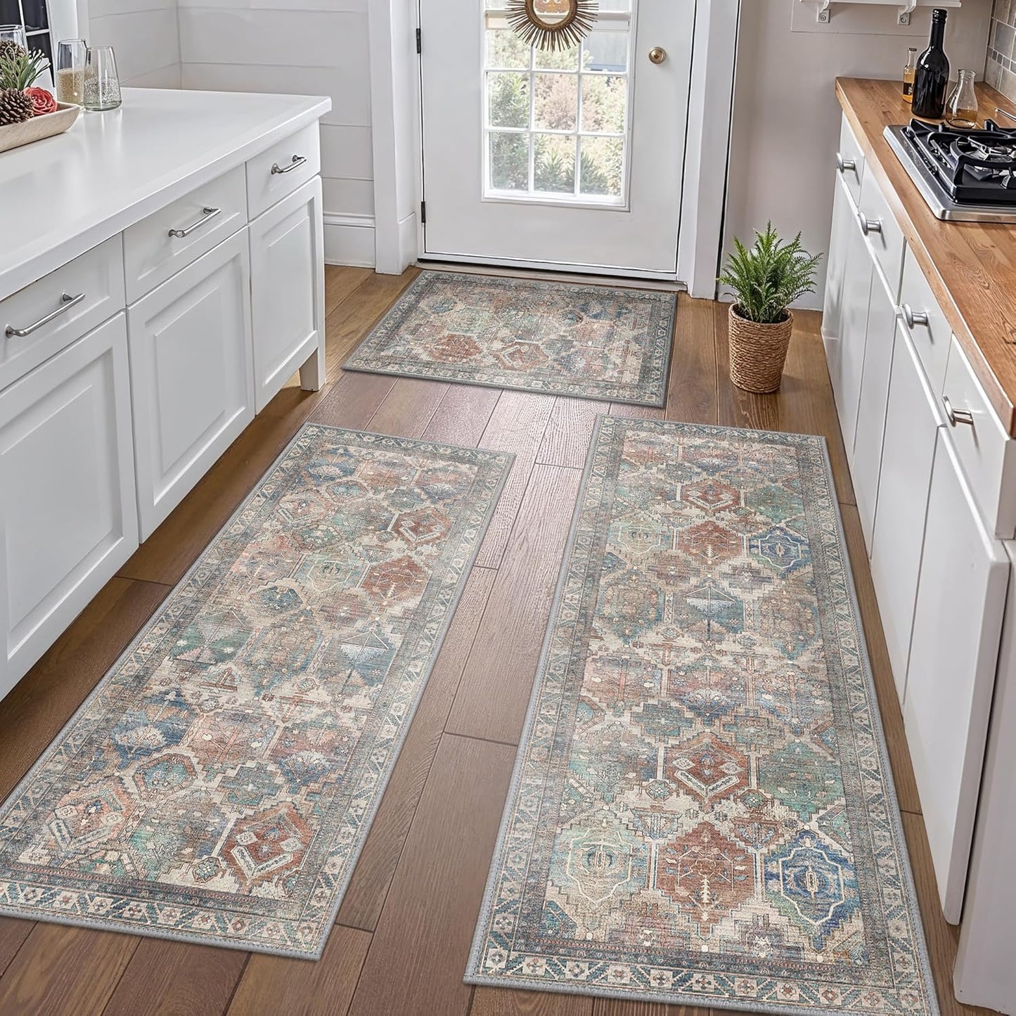 GENIMO Kitchen Mats Set of 3 Non-Slip Washable Floor Rugs