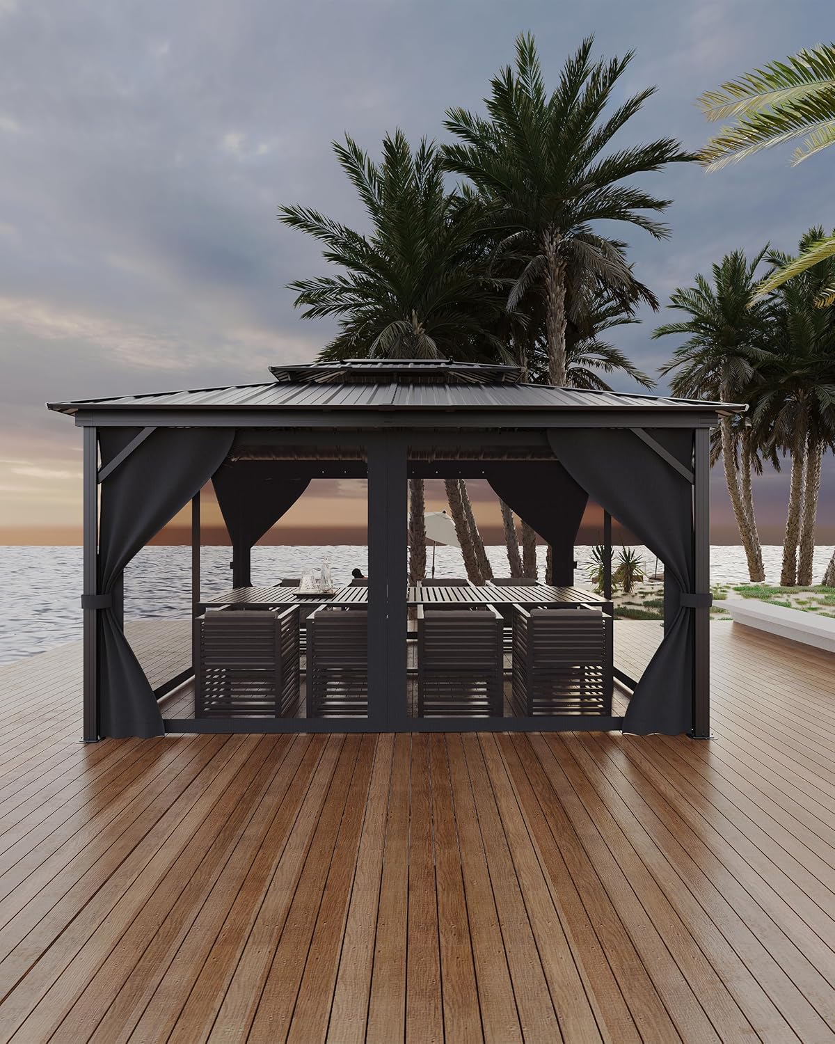 Hardtop Gazebo 12 ft x 14 ft for All Weather with Double Roof