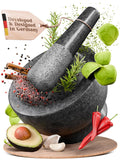 Mortar and Pestle Set 6 in - Black Polished Exterior - Durable Granite
