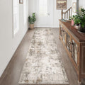 2x10 Washable Runner Rug Brown Grey Abstract - Neutral Modern Low Pile