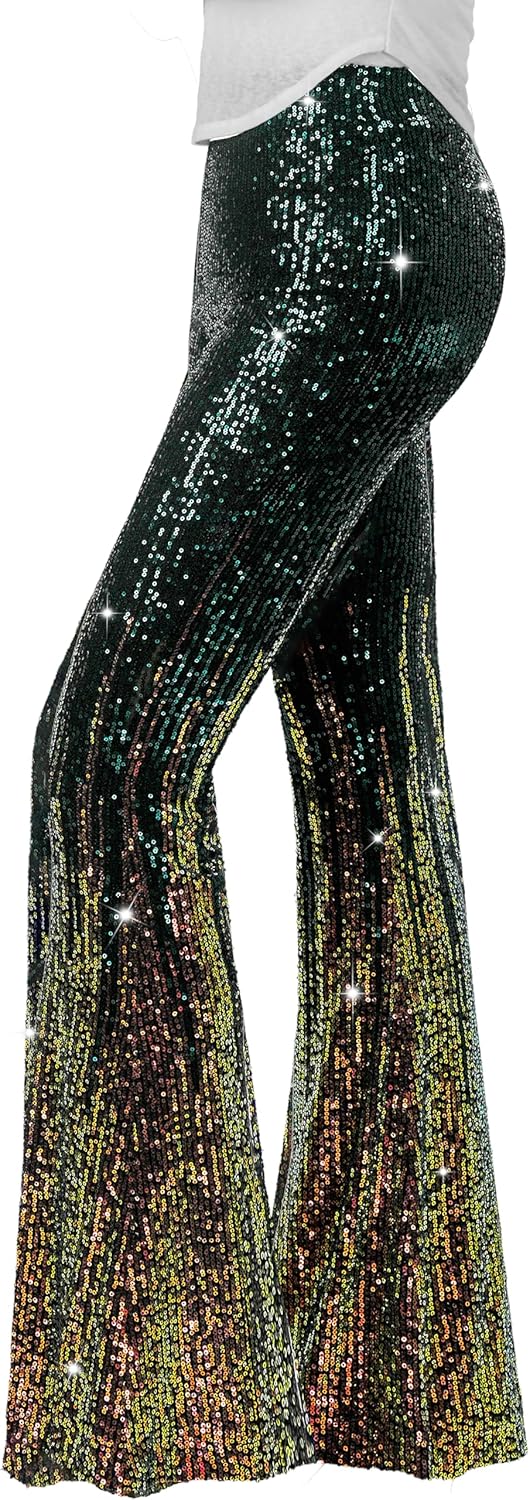 Nawgut Sequin Flare Pants for Disco Party Clubwear Women