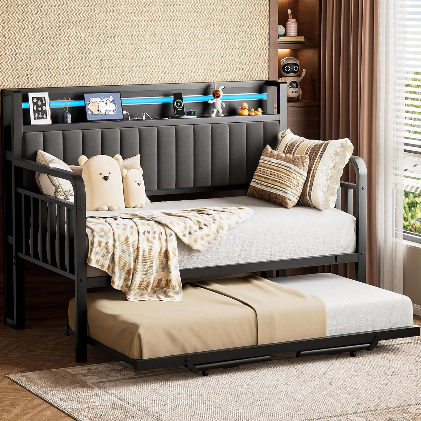 Daybed with Trundle and LED Light for Versatile Living Spaces