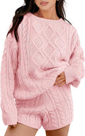 Women 2 Piece Cable Knit Oversized Sweater Shorts Set - Cozy 2025