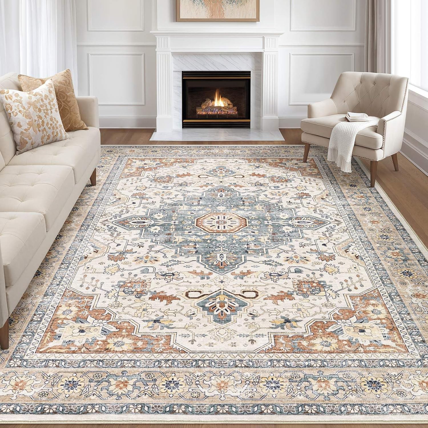 9x12 Area Rug Living Room: Washable Boho Large Neutral Vintage