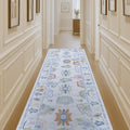 Cream Oushak Runner Rug, Modern Floral Pastel Long Runner - Washable
