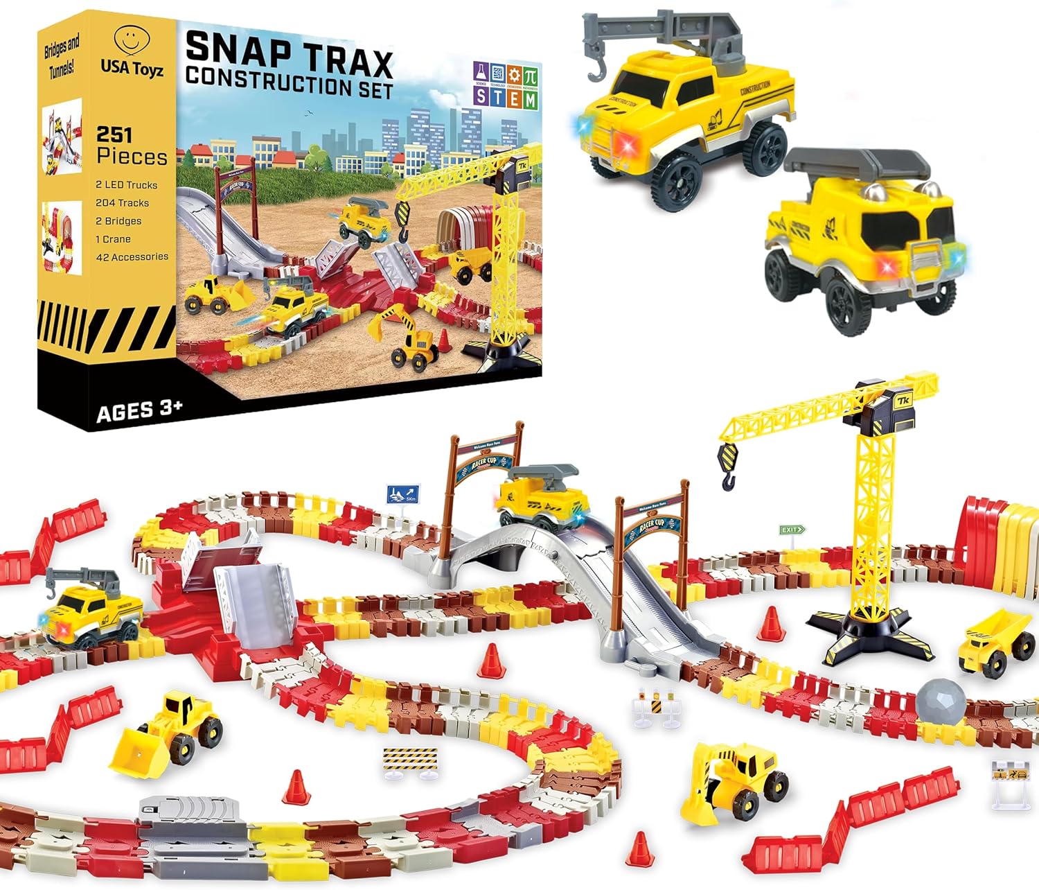 USA Toyz Snap Trax Construction Set for Kids with LED Cars