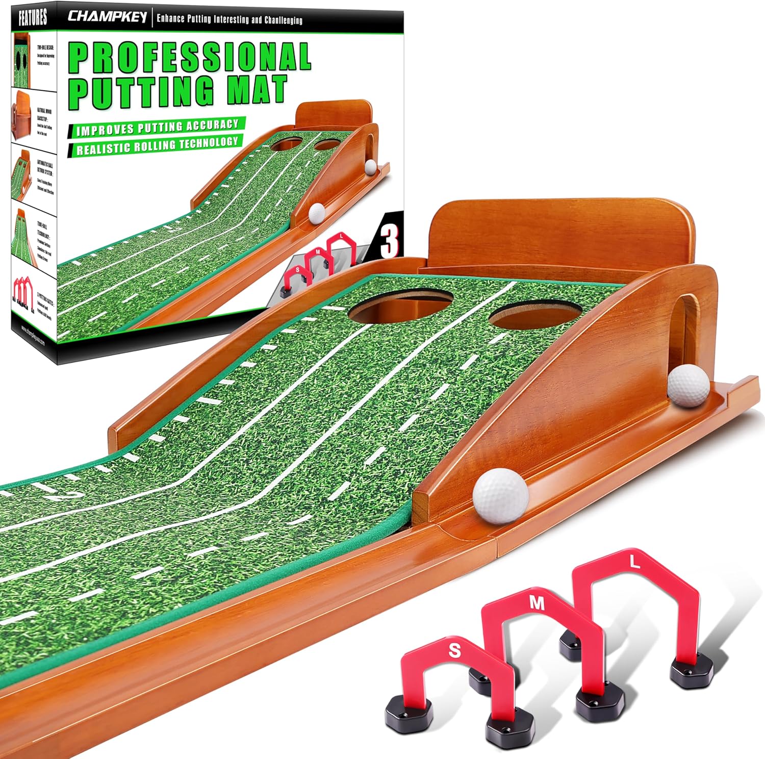 Champkey Wooden Putting Mat - Realistic Green Simulation