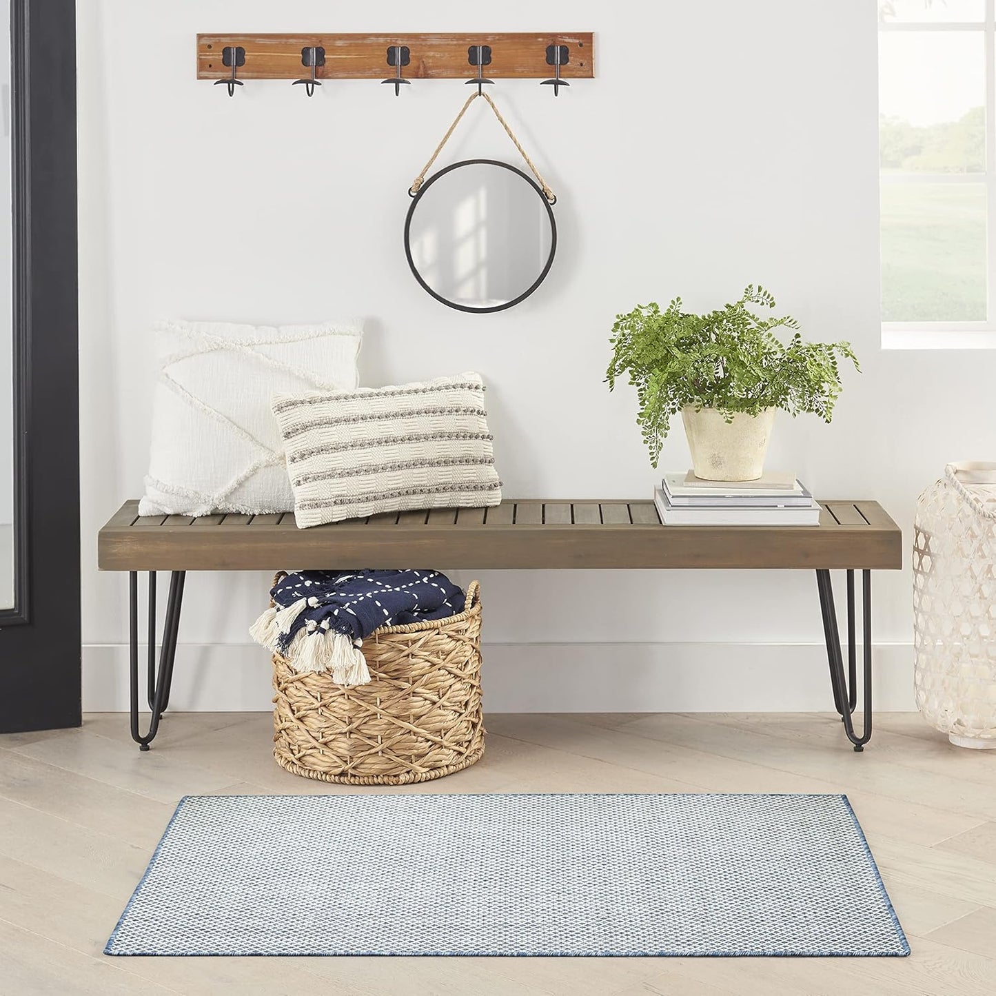 Nourison Courtyard Indoor/Outdoor Ivory Blue Area Rug 3ft x 5ft