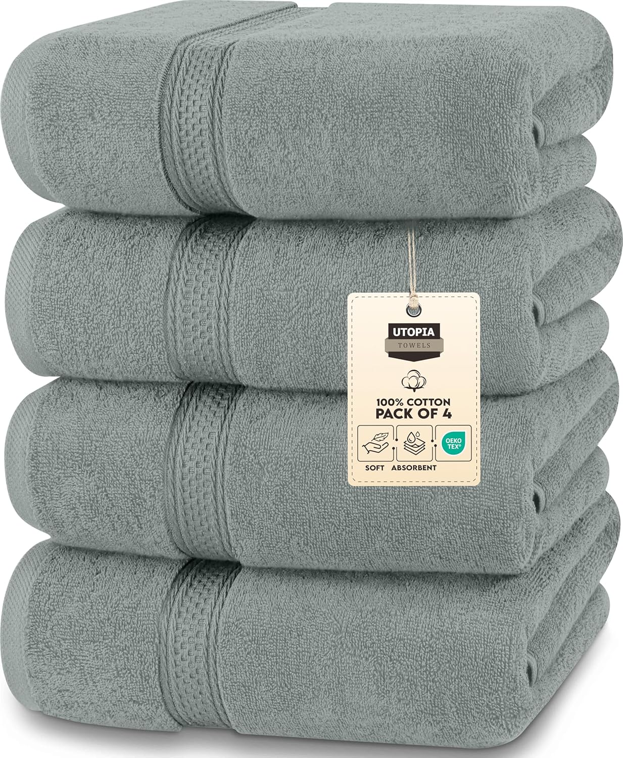 Premium Bath Towels Set of 4, 27 by 54 Inches, Soft & Absorbent