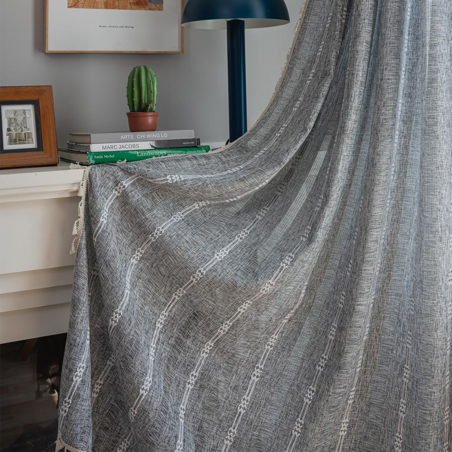 ColorBird Grey Curtains for Living Room - Boho Linen Drapes