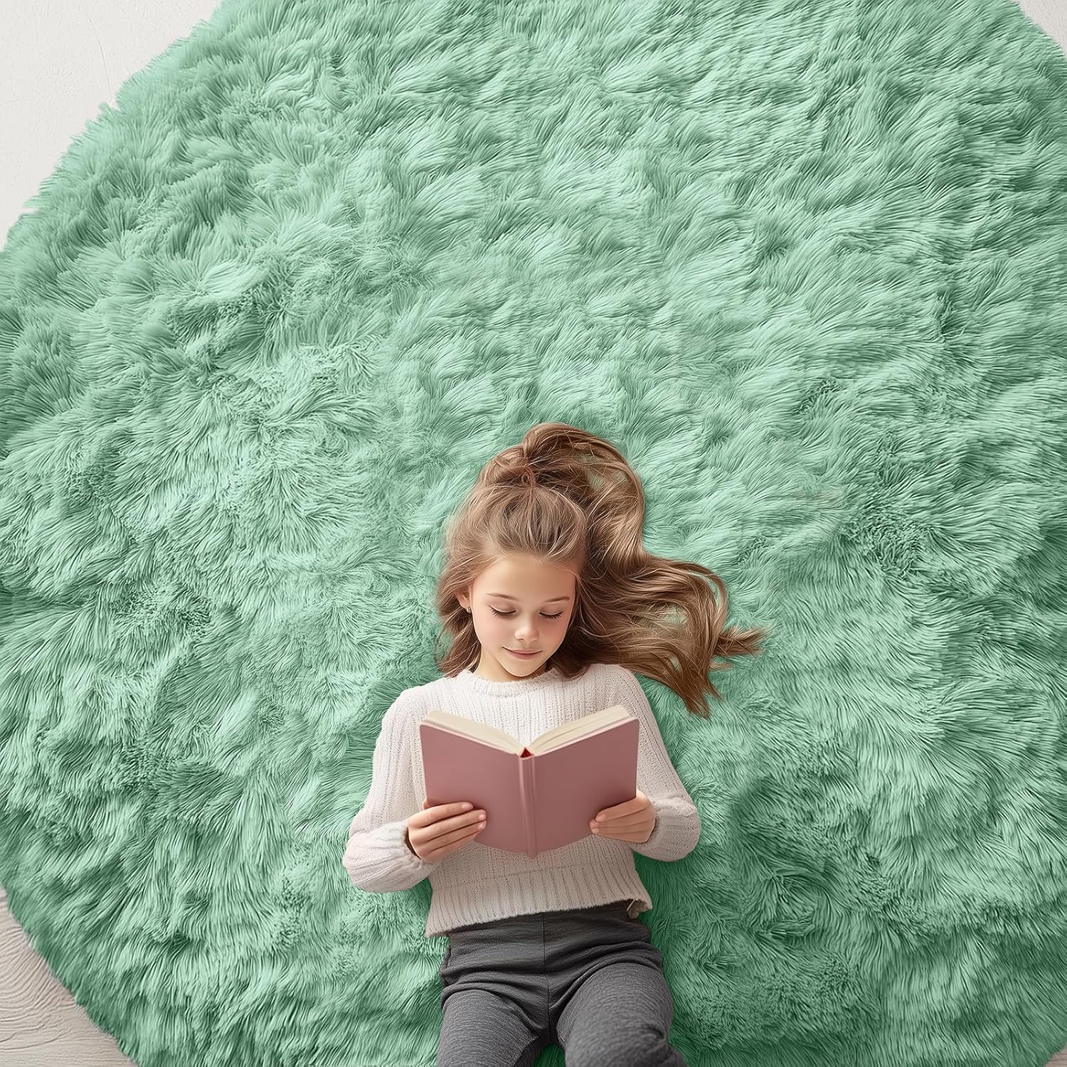 OLANLY Mint Green Round Rugs for Bedroom - Soft and Fluffy