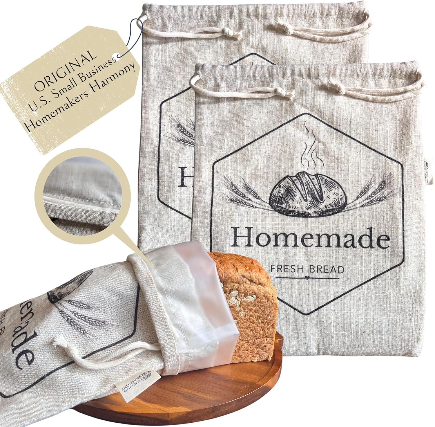 XL Organic Linen Sourdough Bread Bags | Reusable Homemade Bread Storage