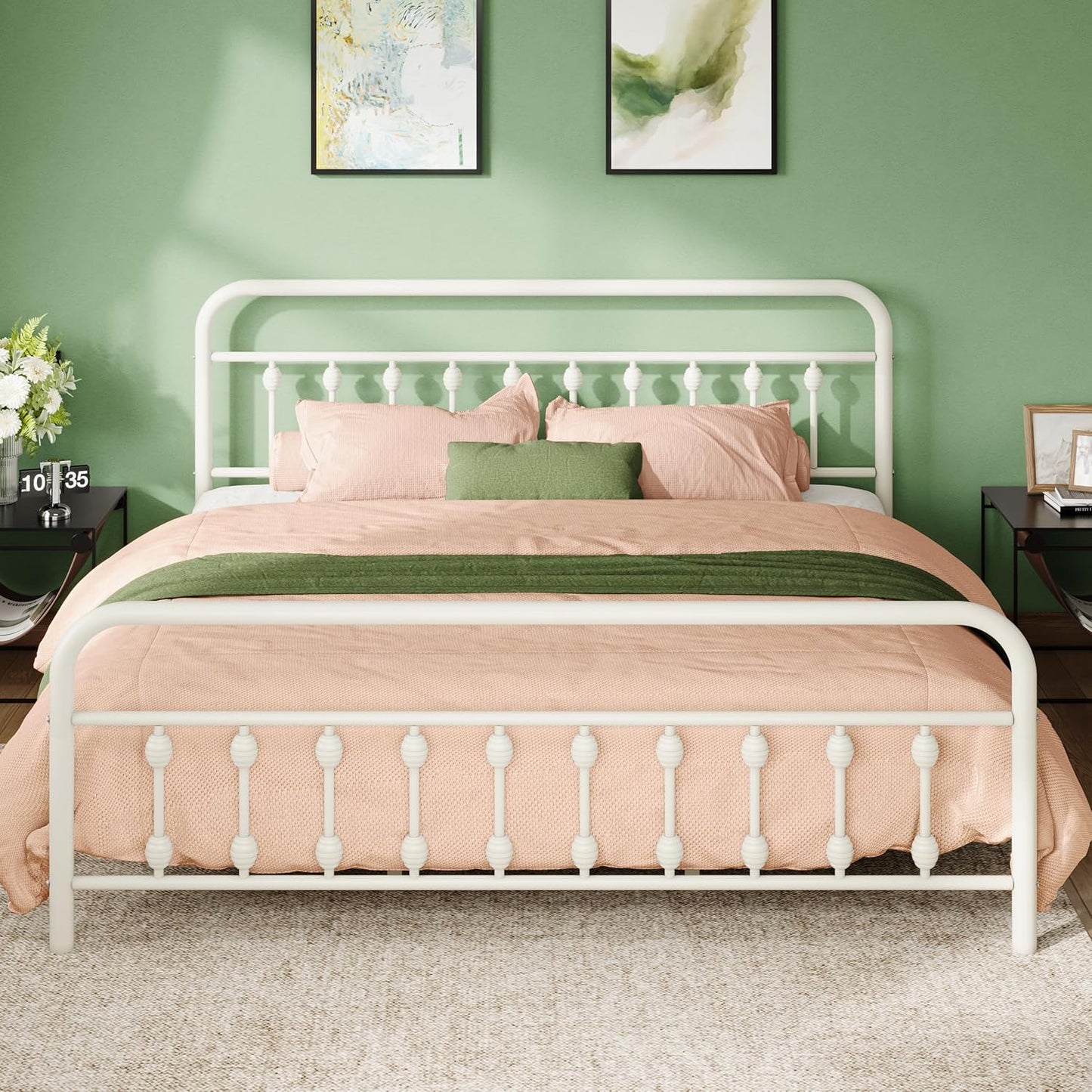 Victorian Style Metal Platform Bed Frame for King Size Mattress