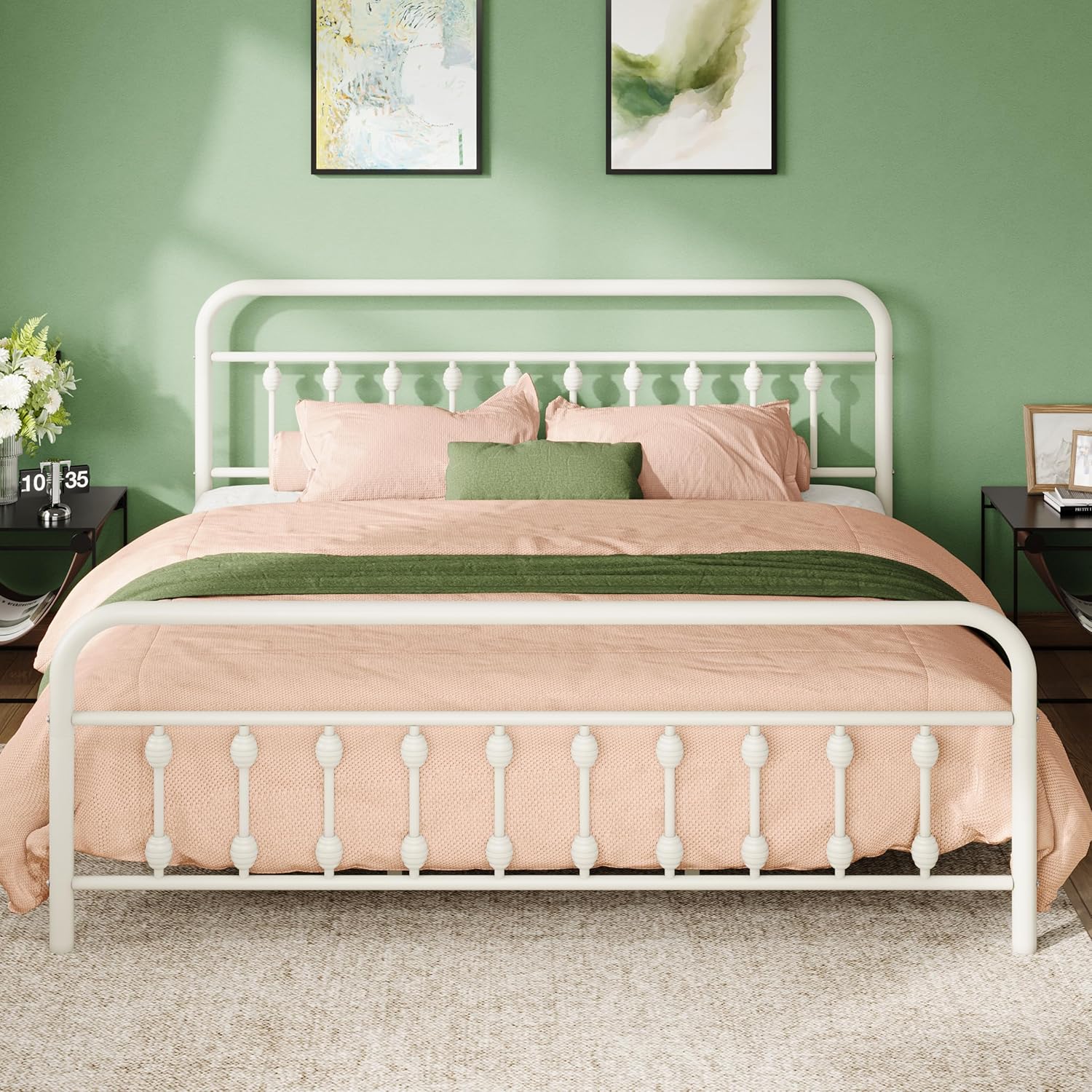 Victorian Style Metal Platform Bed Frame for King Size Mattress