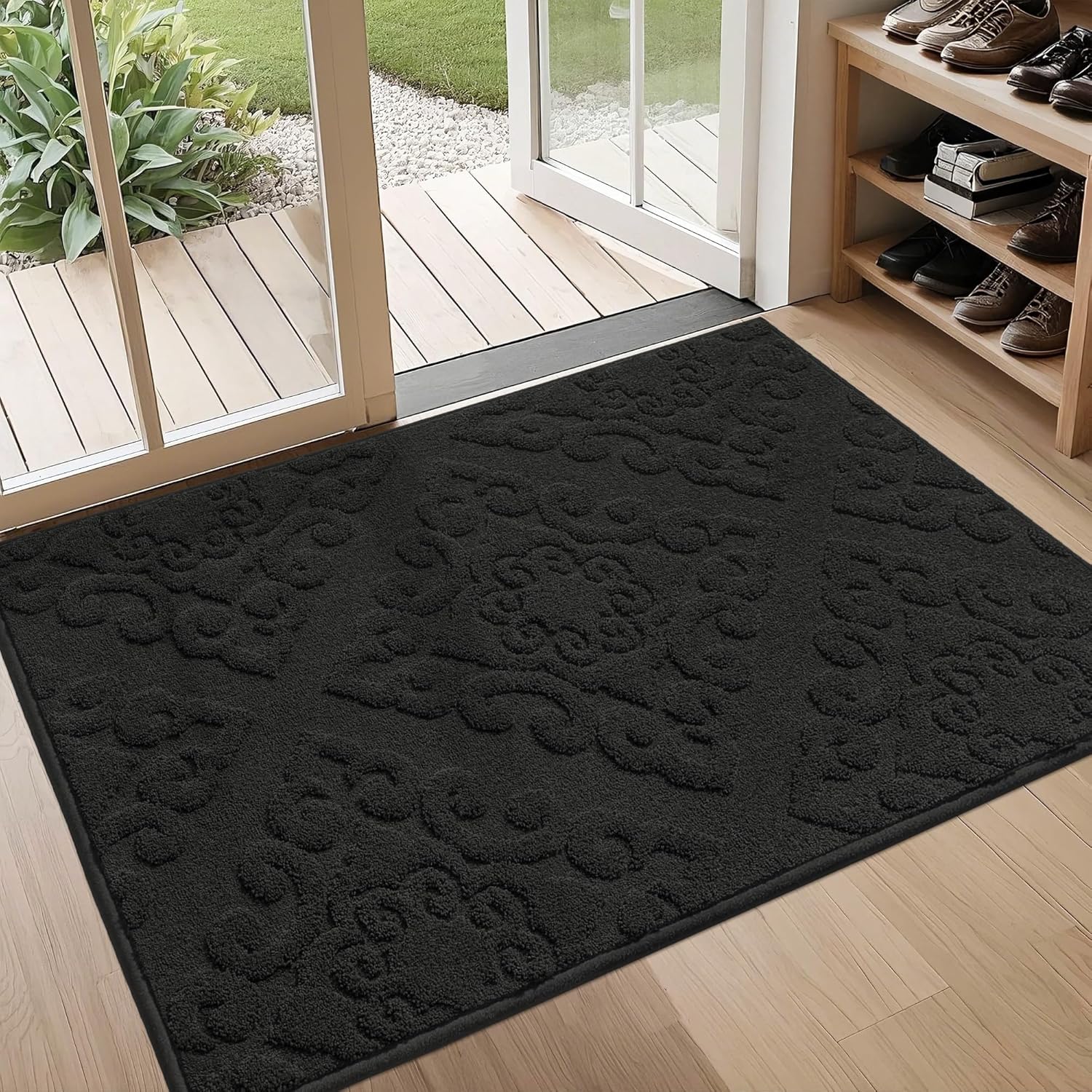 COSY HOMEER Non-Slip Door Mat for Entryway, 32x48 in Black