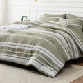 Bedsure Full Comforter Set 7 Pieces Olive Green Striped - All-Season