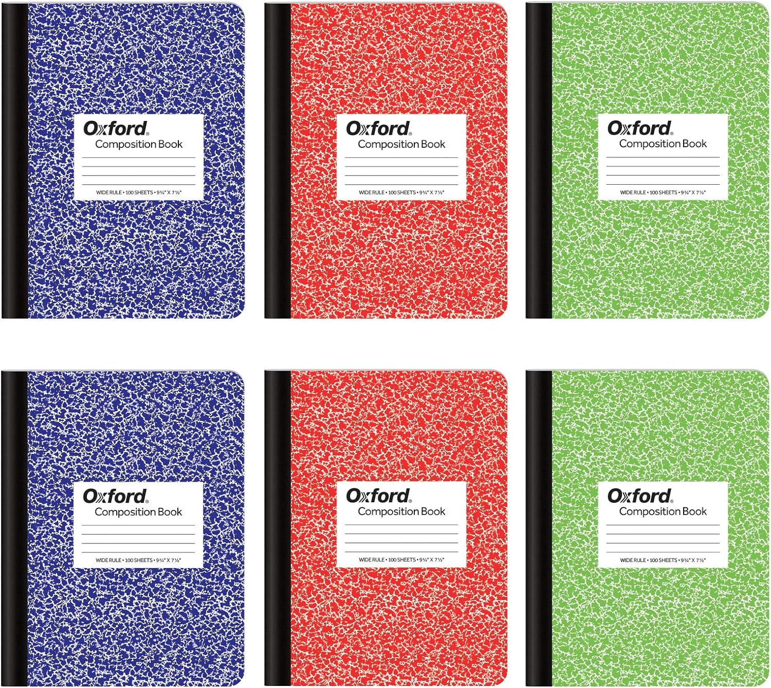 Oxford 6 Pack Marble Cover Notebooks - Wide Ruled, 100 Sheets, School Supplies
