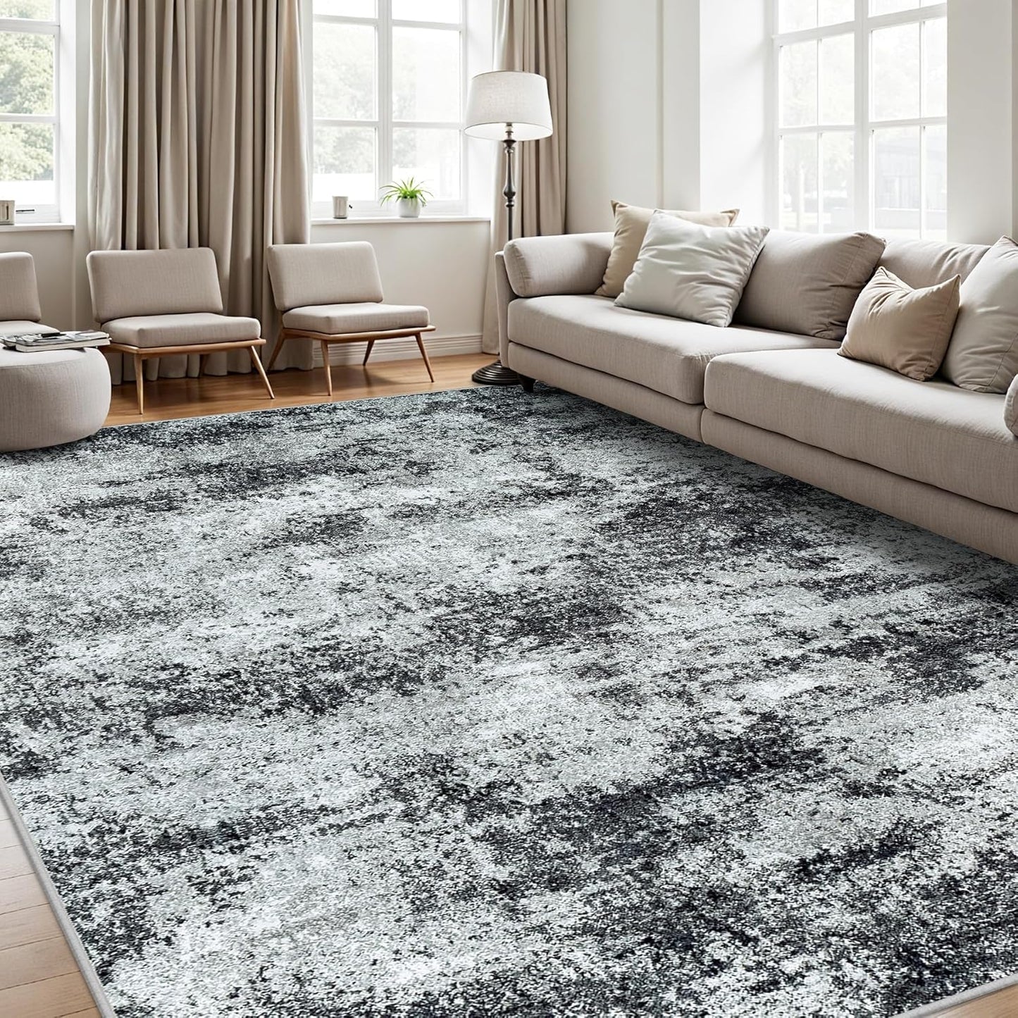 Abstract 9x12 Washable Area Rug for Living Room and Bedroom