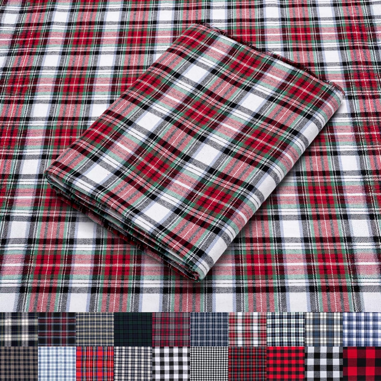 Pico Textiles 5 Yards Bolt Red, White and Green Tartan Plaid Flannel