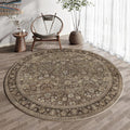 Round Rug 6ft Machine Washable Brown Circle Area Rug - Floral Accent