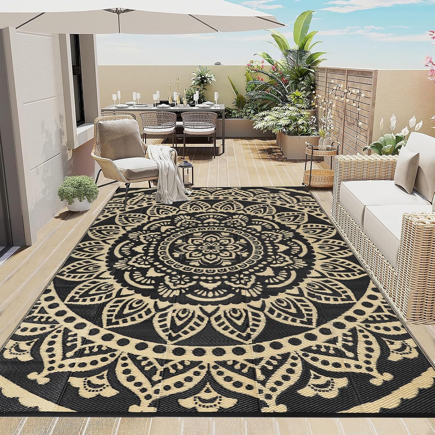 Bsmathom Waterproof Outdoor Rug 8ftx10ft for Versatile Use