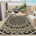 6 ft x 9 ft Waterproof Outdoor Rug - Reversible Black Boho Patio Mat